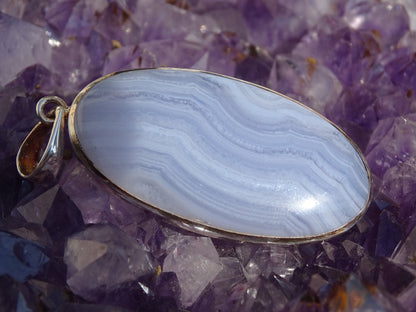 Pendentif Calcédoine Bleue Argent 925 - Pendentifs - Colibri Minéraux et Bien-être