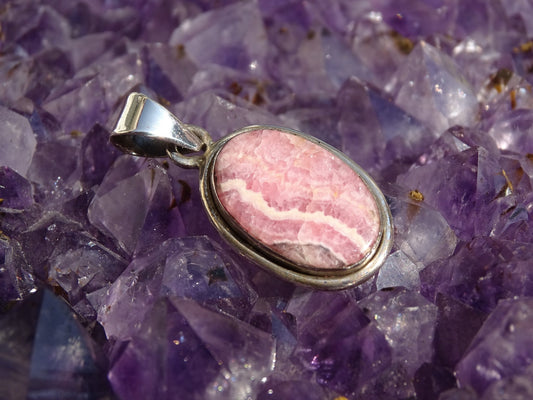 Pendentif Rhodochrosite Argent 925 - Pendentifs - Colibri Minéraux et Bien-être