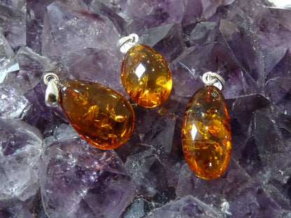 Pendentif Ambre Argent 925 - Pendentifs - Colibri Minéraux et Bien-être