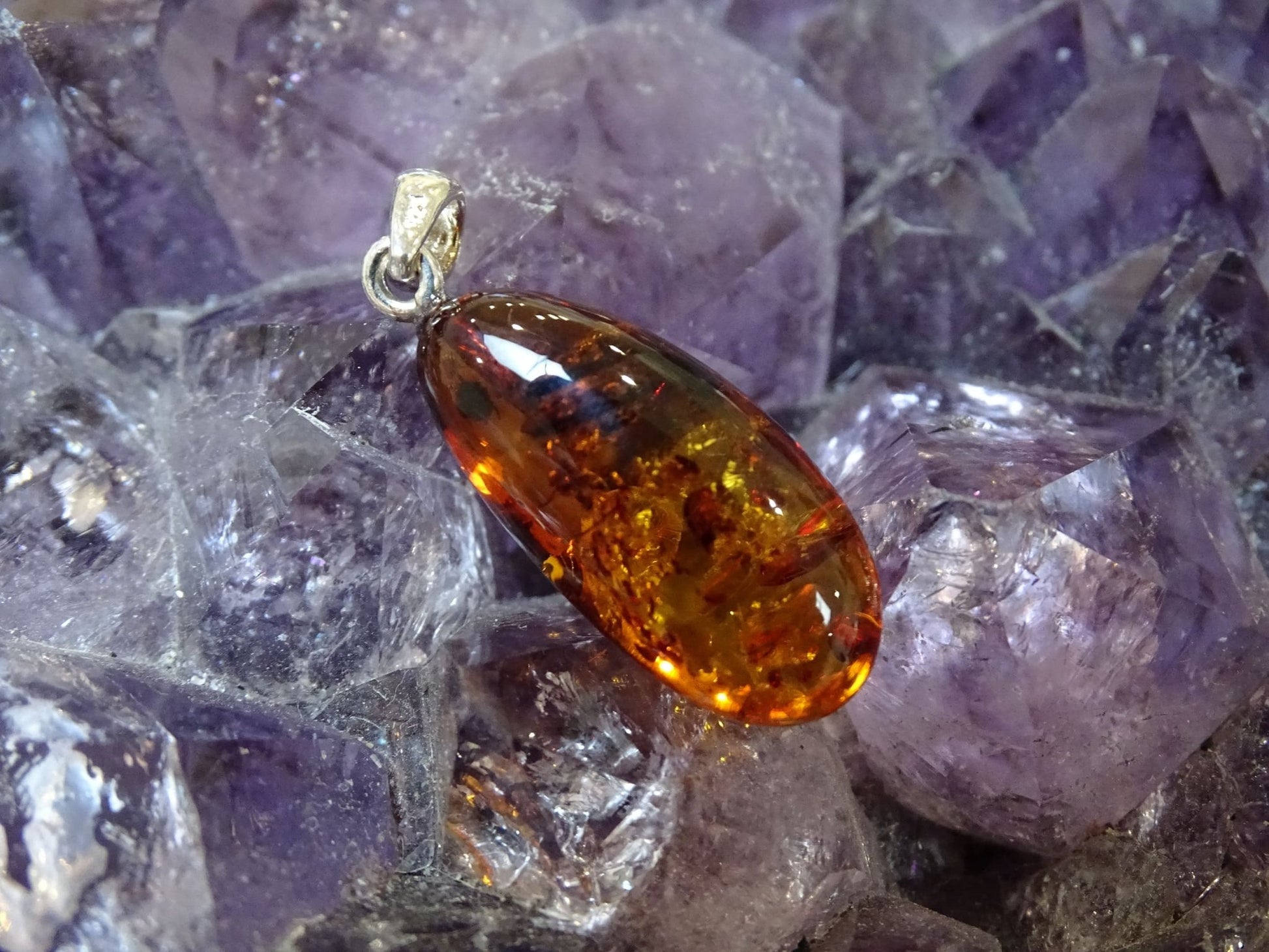 Pendentif Ambre Argent 925 - Pendentifs - Colibri Minéraux et Bien-être