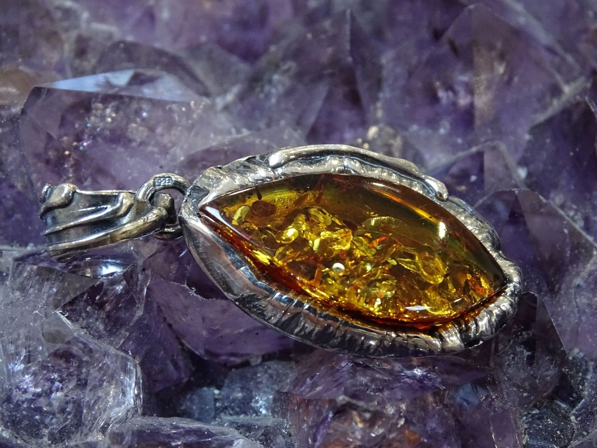 Pendentif Ambre Argent 925 - Pendentifs - Colibri Minéraux et Bien-être