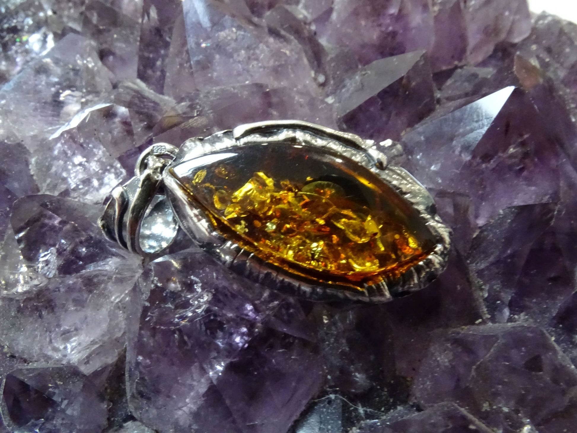 Pendentif Ambre Argent 925 - Pendentifs - Colibri Minéraux et Bien-être