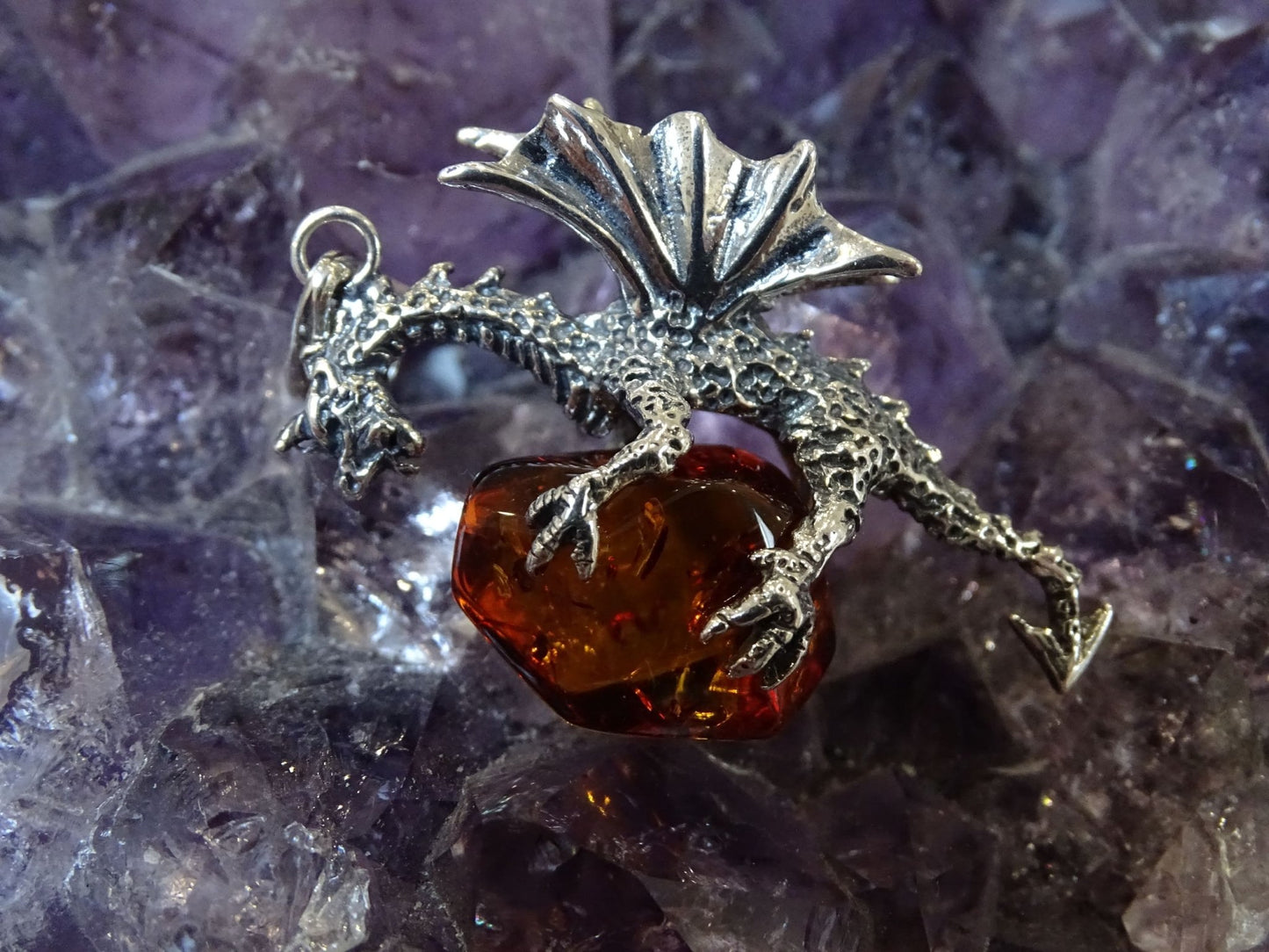 Pendentif Ambre Dragon Argent 925 - Pendentifs - Colibri Minéraux et Bien-être
