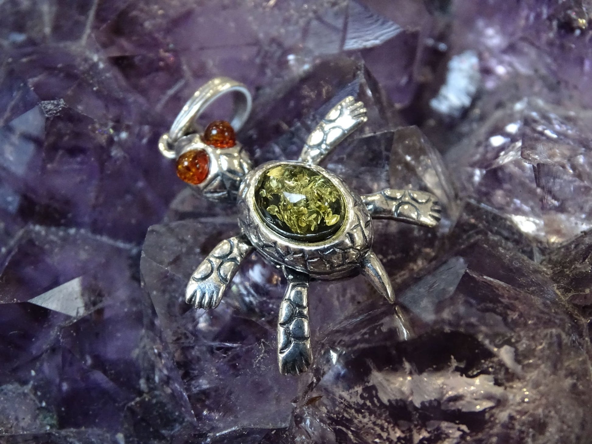 Pendentif Ambre Tortue Argent 925 - Pendentifs - Colibri Minéraux et Bien-être