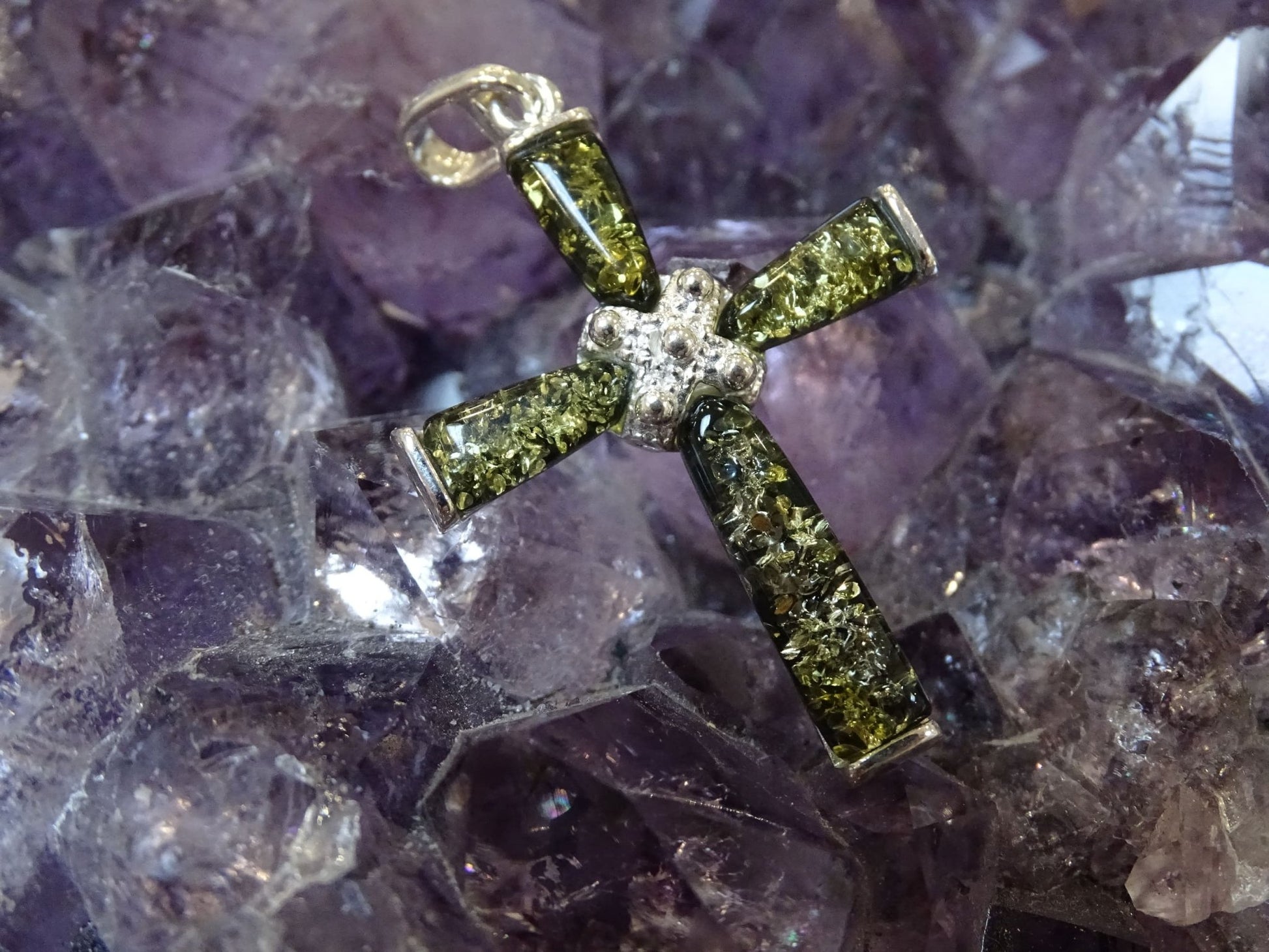 Pendentif Ambre Croix Argent 925 - Pendentifs - Colibri Minéraux et Bien-être