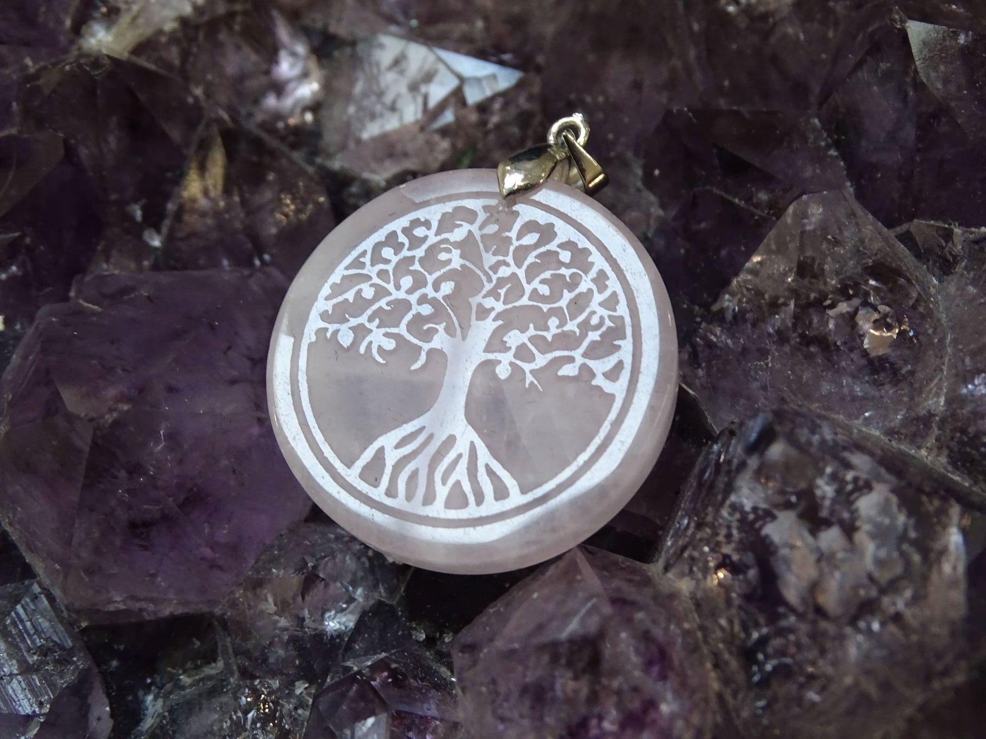 Pendentif Quartz Rose Arbre de Vie - Pendentifs - Colibri Minéraux et Bien-être