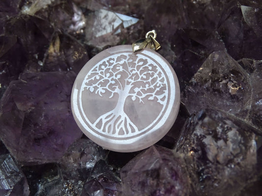 Pendentif Quartz Rose Arbre de Vie - Pendentifs - Colibri Minéraux et Bien-être