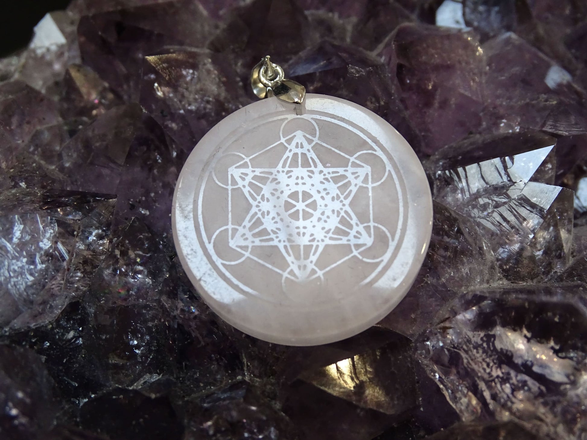Pendentif Quartz Rose Cube de Métatron - Pendentifs - Colibri Minéraux et Bien-être