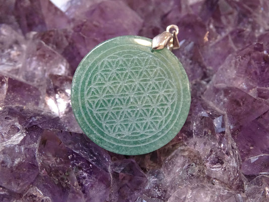 Pendentif Aventurine Verte Fleur de Vie - Pendentifs - Colibri Minéraux et Bien-être