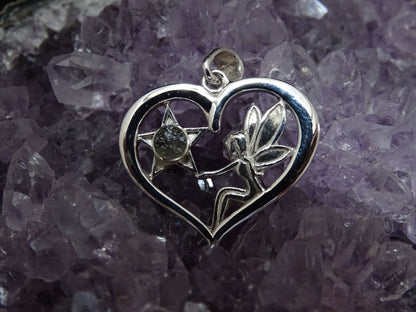Pendentif Moldavite Argent 925 Coeur et Fée - Pendentifs - Colibri Minéraux et Bien-être