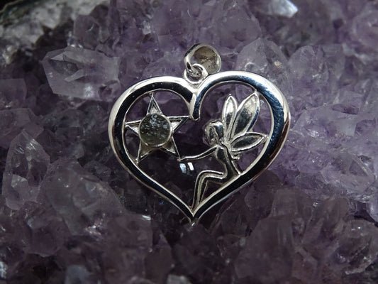 Pendentif Moldavite Argent 925 Coeur et Fée - Pendentifs - Colibri Minéraux et Bien-être