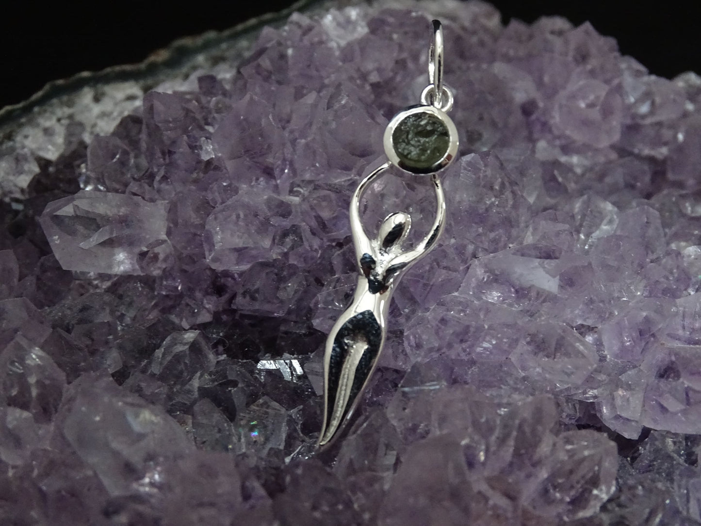 Pendentif Moldavite Argent 925 - Pendentifs - Colibri Minéraux et Bien-être