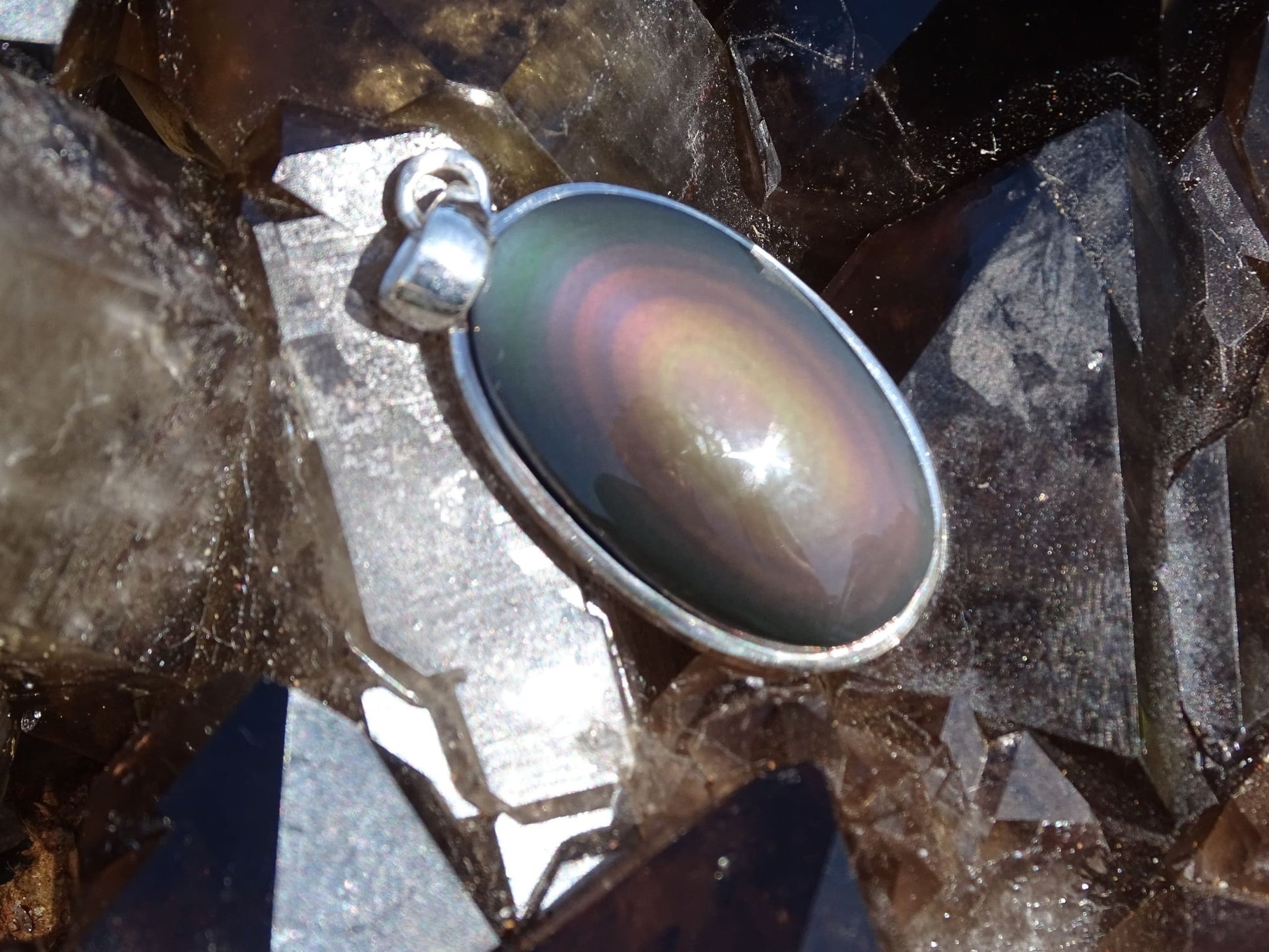 Pendentif Obsidienne Arc-en-Ciel Oeil Céleste argent 925 - Pendentifs - Colibri Minéraux et Bien-être