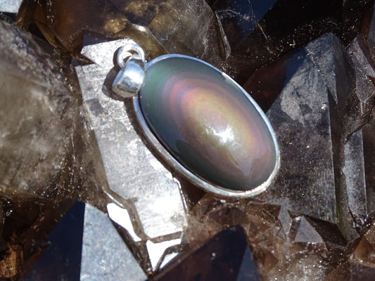 Pendentif Obsidienne Arc-en-Ciel Oeil Céleste argent 925 - Pendentifs - Colibri Minéraux et Bien-être