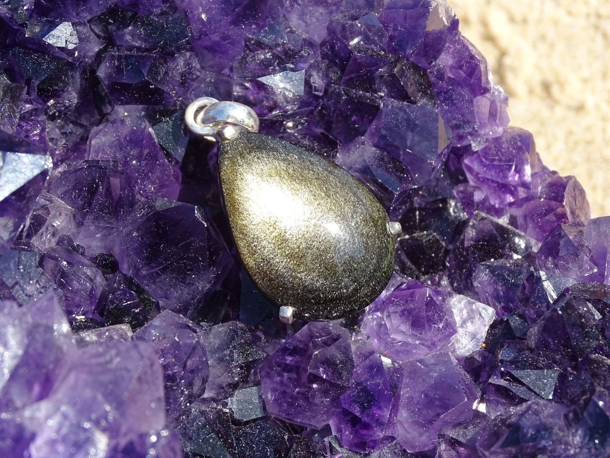 Pendentif Obsidienne Dorée Argent 925 - Pendentifs - Colibri Minéraux et Bien-être