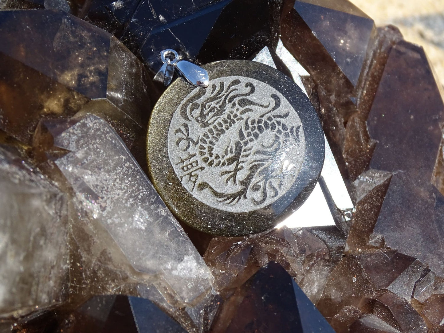 Pendentif Obsidienne Dorée Dragon - Pendentifs - Colibri Minéraux et Bien-être