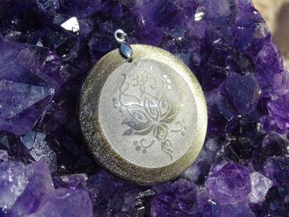 Pendentif Obsidienne Dorée Lotus - Pendentifs - Colibri Minéraux et Bien-être