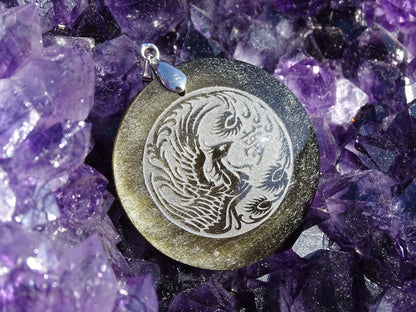 Pendentif Obsidienne Dorée Phénix - Pendentifs - Colibri Minéraux et Bien-être