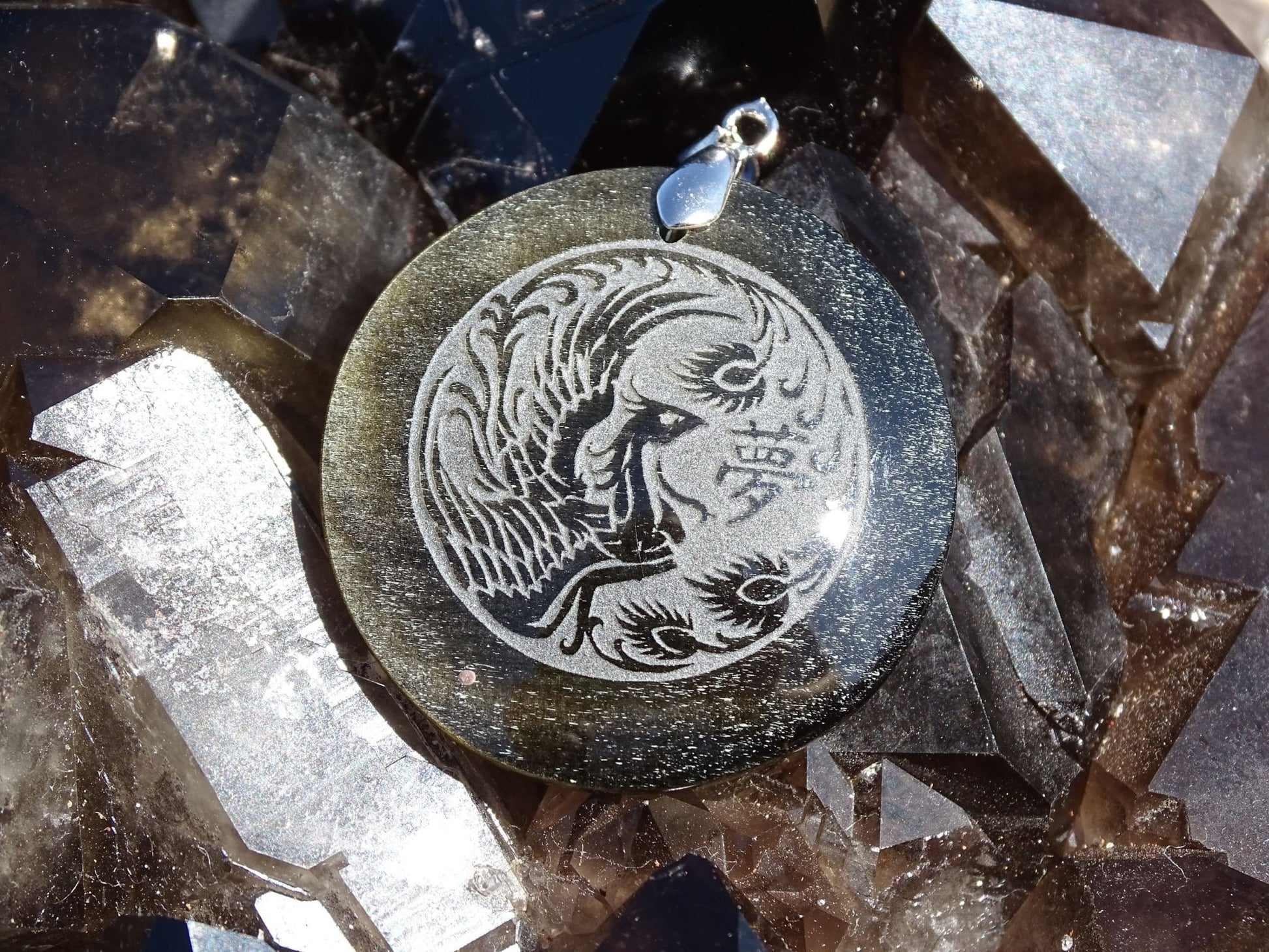 Pendentif Obsidienne Dorée Phénix - Pendentifs - Colibri Minéraux et Bien-être