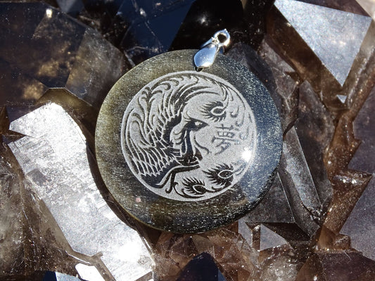 Pendentif Obsidienne Dorée Phénix - Pendentifs - Colibri Minéraux et Bien-être