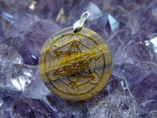 Pendentif Oeil de Tigre Cube de Métatron - Pendentifs - Colibri Minéraux et Bien-être