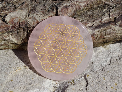 Quartz Rose Fleur de Vie - Cristaux - Colibri Minéraux et Bien-être